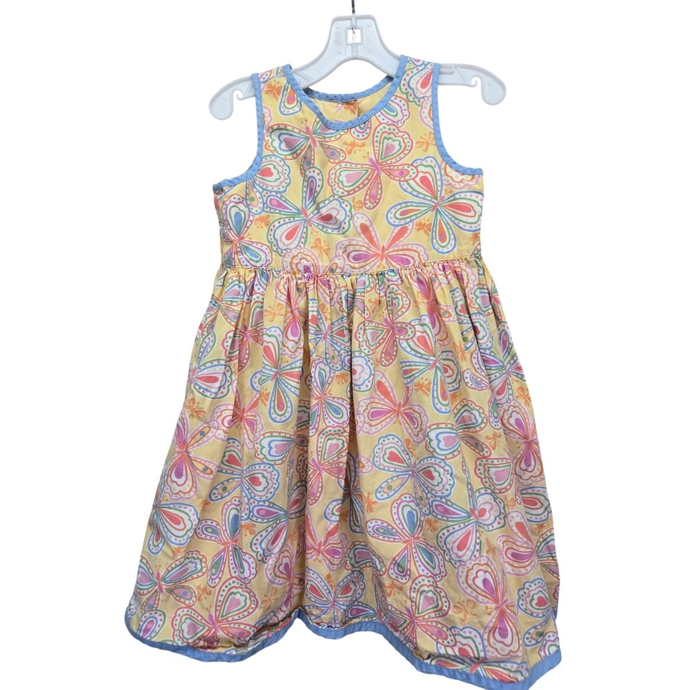 Talbots‎ Kids Yellow Butterfly Print Cotton Sleeveless Dress Size 4 Easter Blue